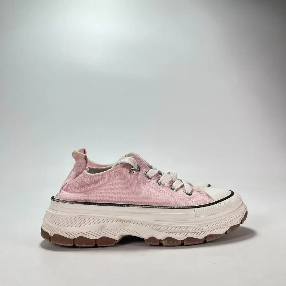 Pink White Lace Up Platform Athletic Shoes Chunky Sneakers Youth Girls Size 3
